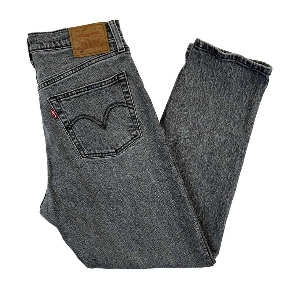 Levis 501 Jeans Womens 27x28 Charcoal Wash High Rise Straight Denim Button Fly
